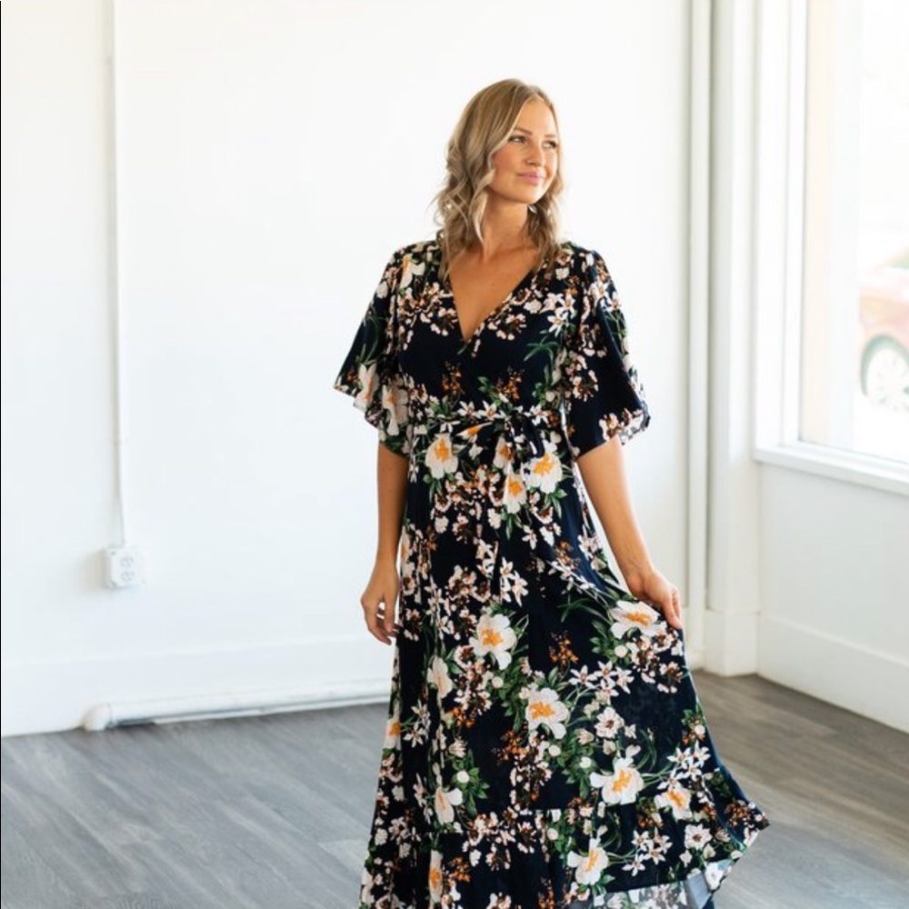 Wren and Ivory floral wrap dress